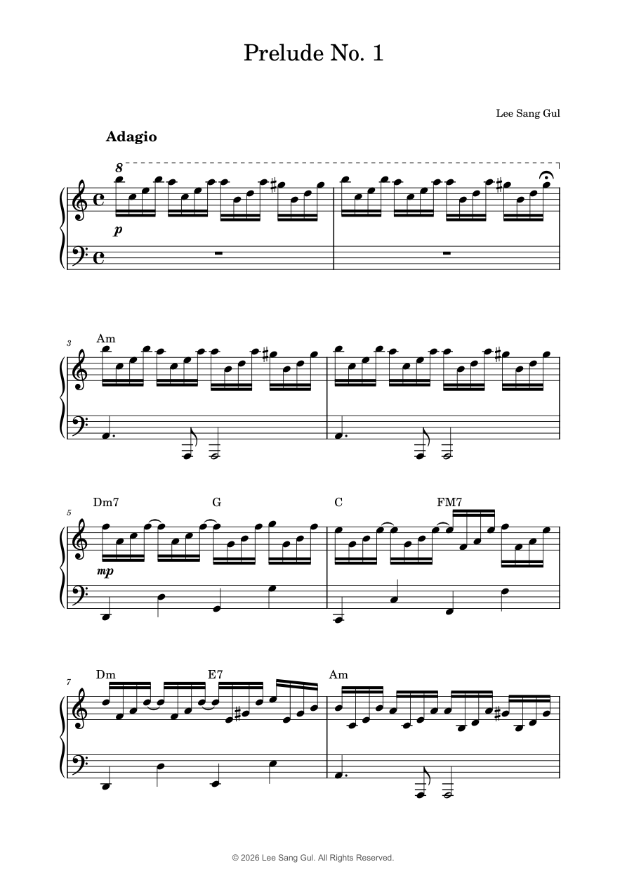 Prelude No. 1 연주용 악보 1쪽