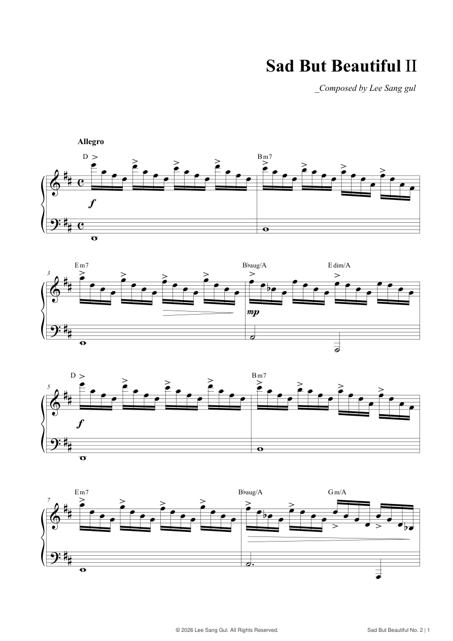 „Sad But Beautiful No. 2“ — Lee Sang Gul, Kostenlose Klaviernoten, erste Seite der Klaviernoten